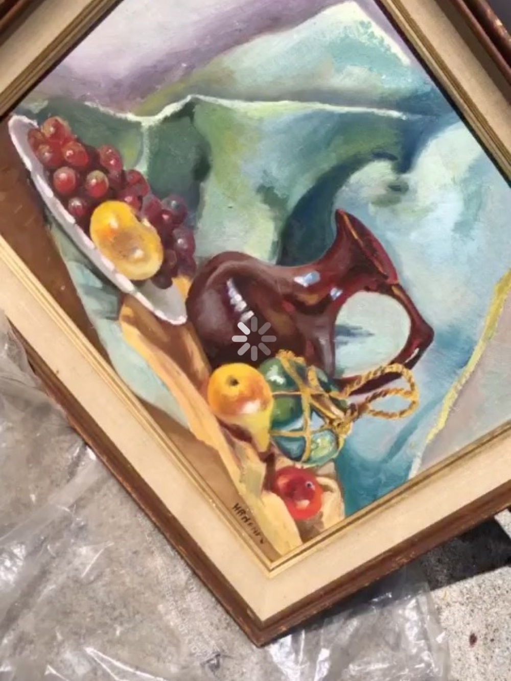 Mid-Century Still Life Oil
Painting with Fruit and Pitcher by H.R. Henry